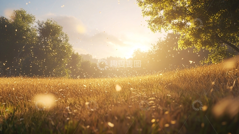 高清大图下载【趣麦麦图】阳光洒在金黄麦田