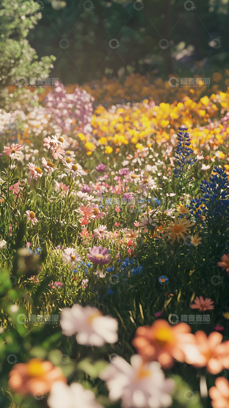 高清大图下载【趣麦麦图】阳光洒满五彩花田