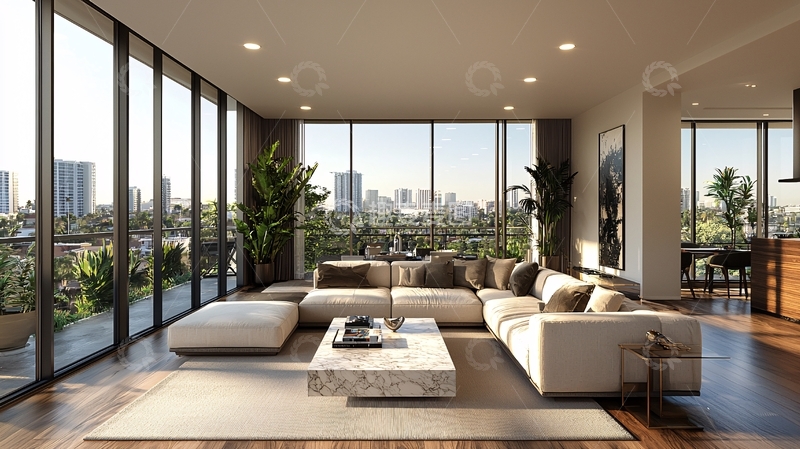 高清大图下载【趣麦麦图】现代简约客厅落地窗景观