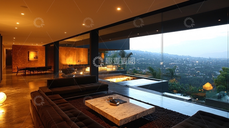 高清大图下载【趣麦麦图】现代简约别墅客厅夜景