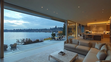 现代极简湖景别墅客厅