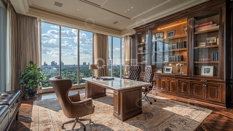 高清大图下载【趣麦麦图】豪华书房带落地窗