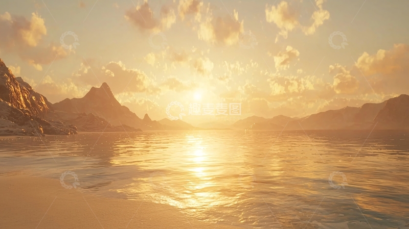 高清大图下载【趣麦麦图】金色阳光下的山脉与湖泊