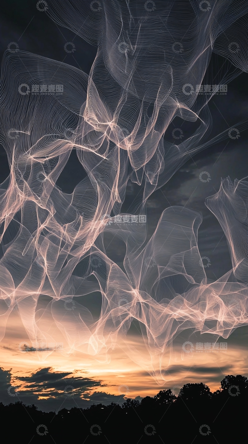 高清大图下载【趣麦麦图】轻纱般云朵的落日余晖