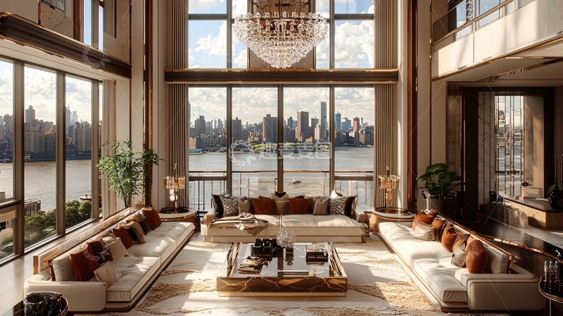 高清大图下载【趣麦麦图】豪宅客厅落地窗景观