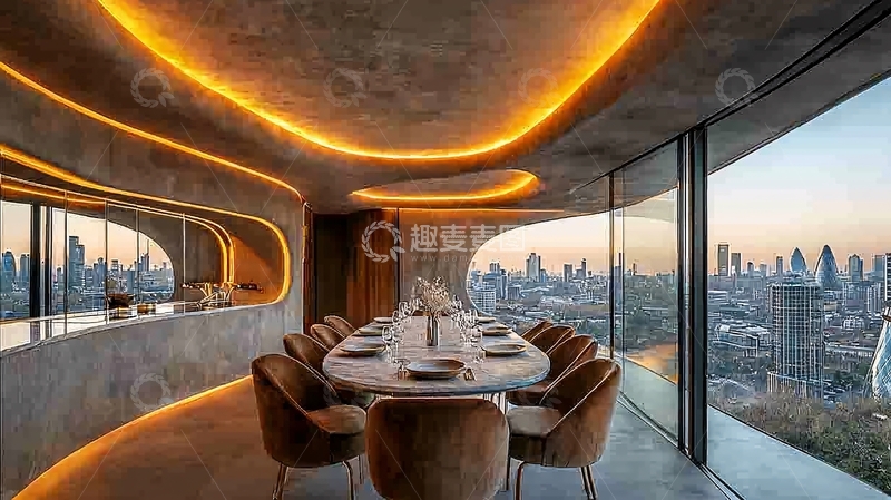 高清大图下载【趣麦麦图】现代餐厅城市景观