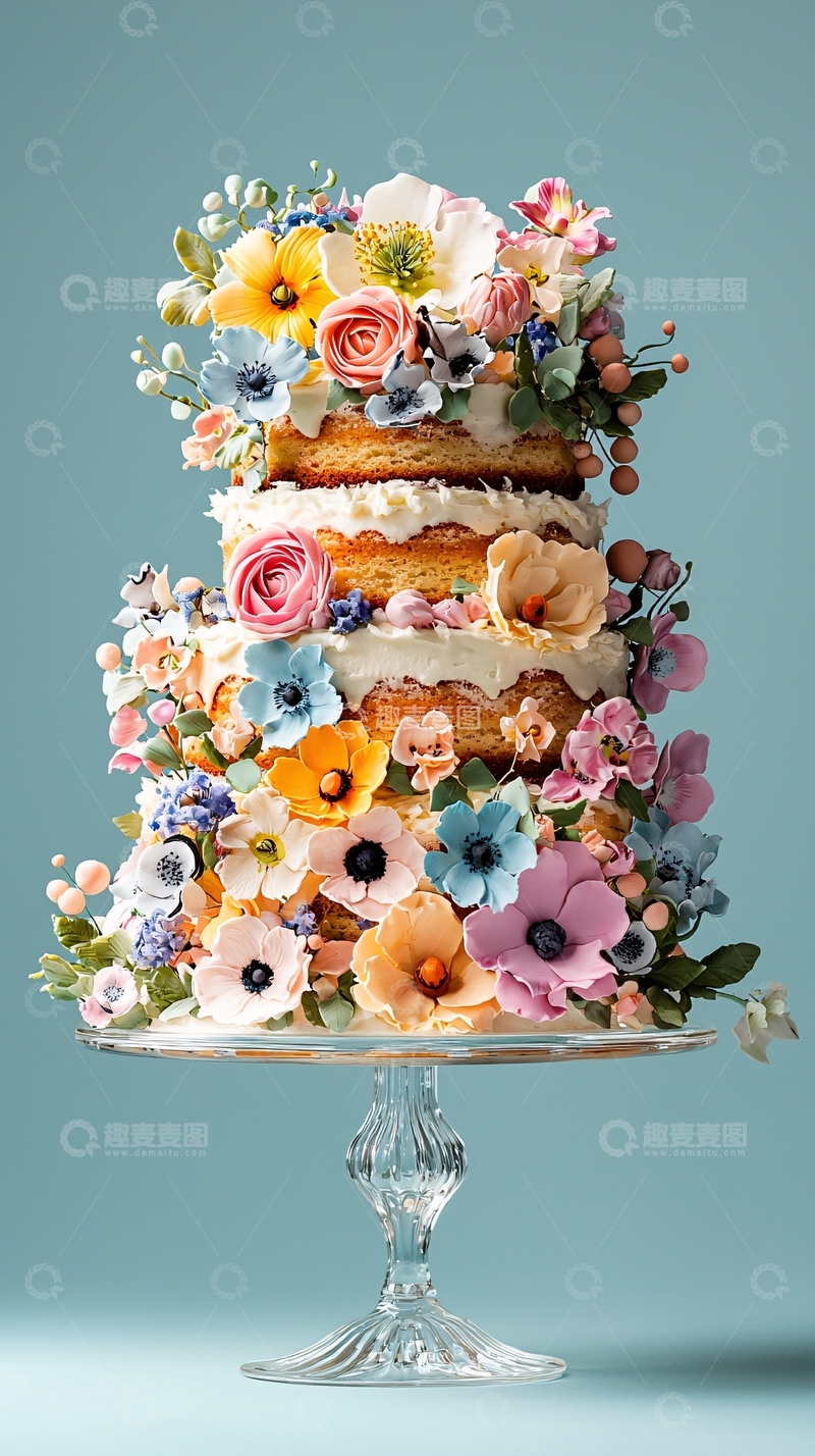 高清大图下载【趣麦麦图】三层鲜花蛋糕