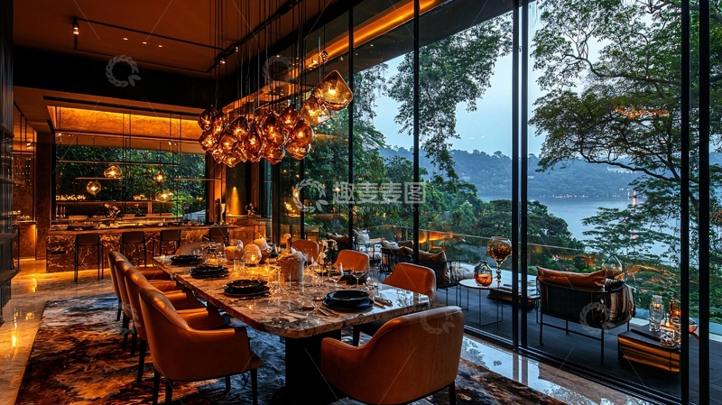 高清大图下载【趣麦麦图】高端别墅餐厅夜景