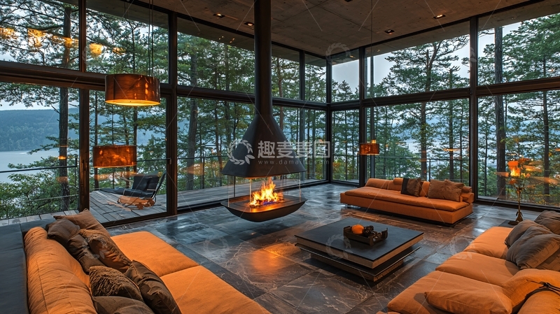高清大图下载【趣麦麦图】落地窗现代别墅客厅