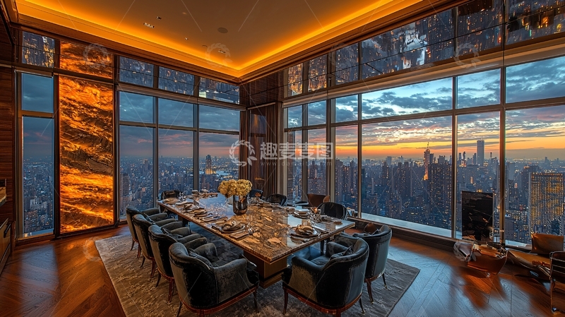 高清大图下载【趣麦麦图】豪华餐厅俯瞰城市夜景