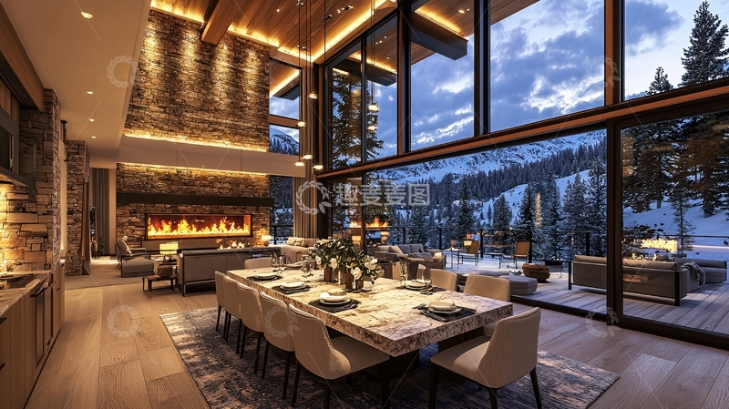 高清大图下载【趣麦麦图】豪华雪山别墅内景