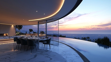 现代海景别墅夜景