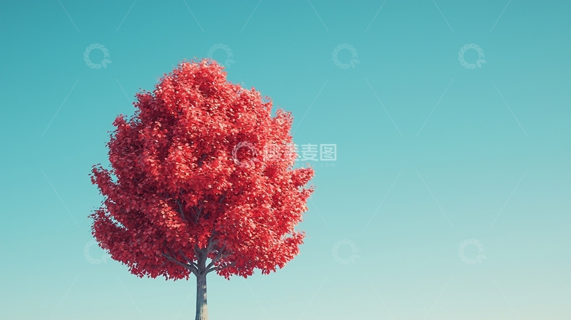 高清大图下载【趣麦麦图】蓝天下的红枫树