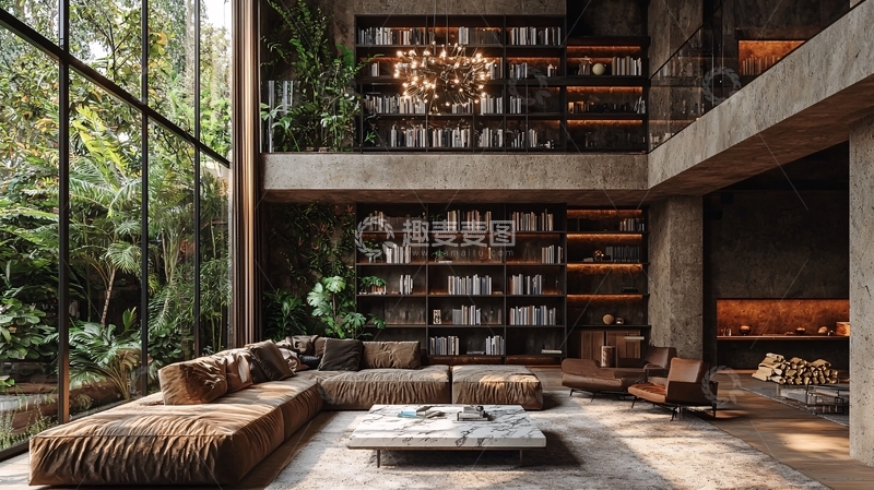 高清大图下载【趣麦麦图】现代工业风别墅客厅