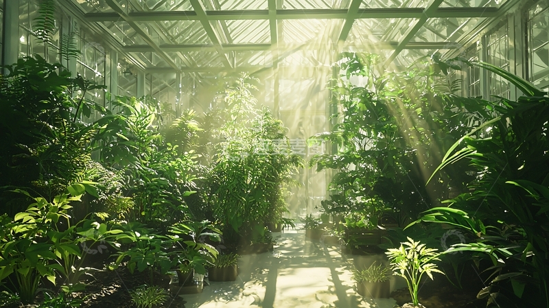 高清大图下载【趣麦麦图】阳光透过玻璃房照射植物