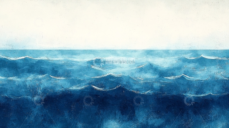 高清大图下载【趣麦麦图】水彩风格的蓝色海面