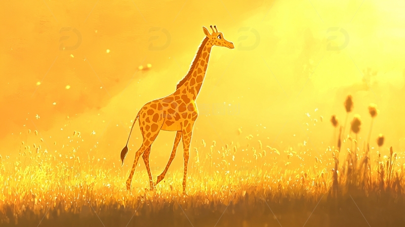 高清大图下载【趣麦麦图】长颈鹿日出草原