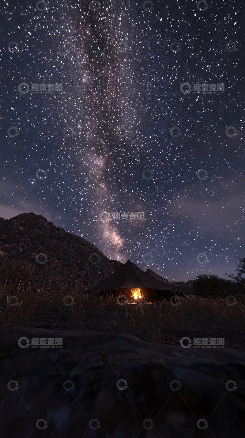 高清大图下载【趣麦麦图】星空下的茅草屋