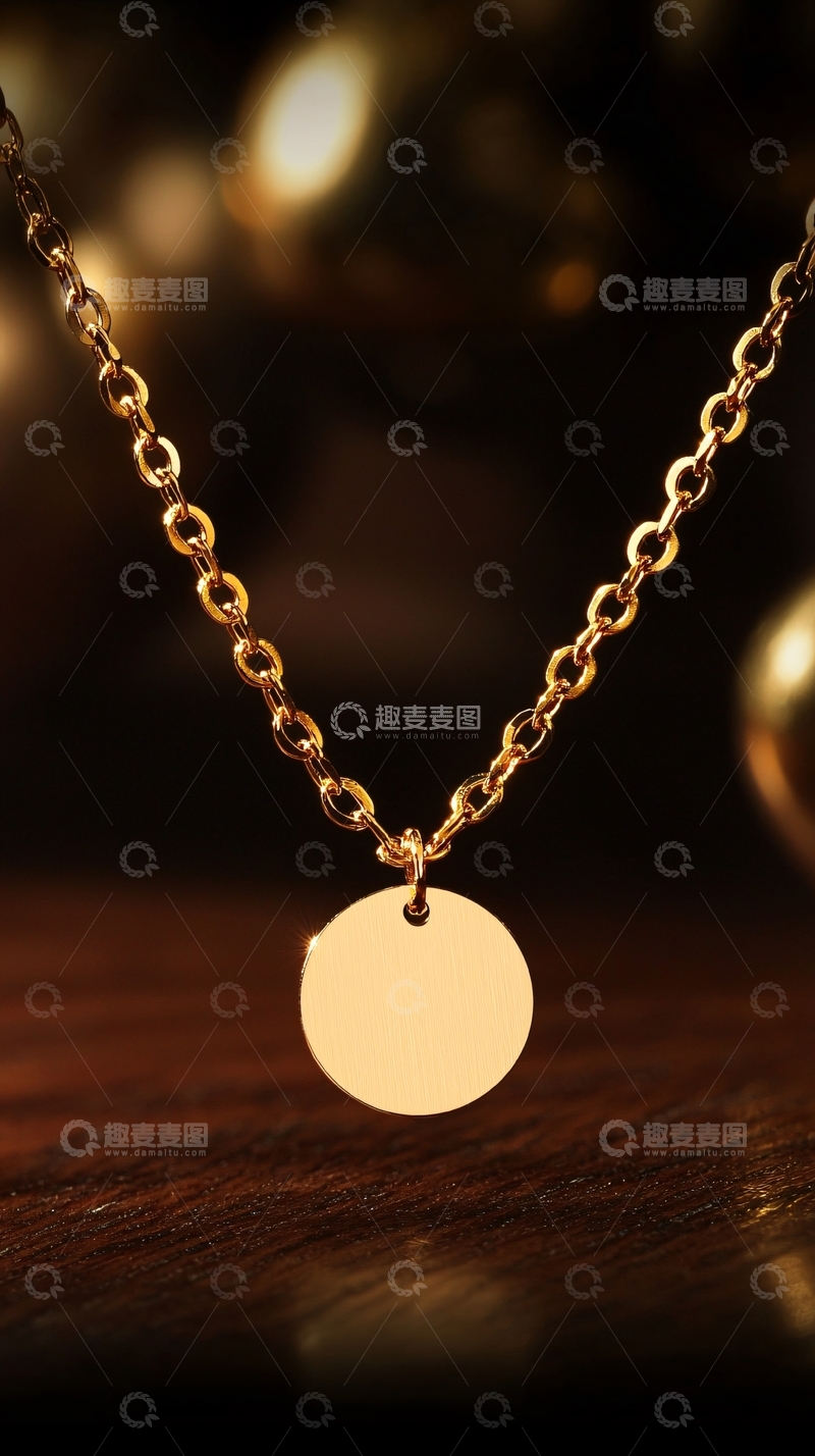 高清大图下载【趣麦麦图】金色圆形吊坠项链