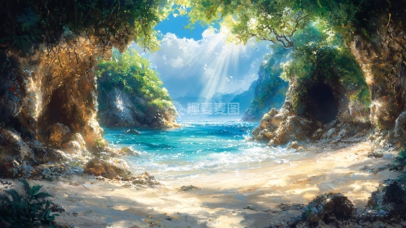 高清大图下载【趣麦麦图】洞穴海滩阳光明媚
