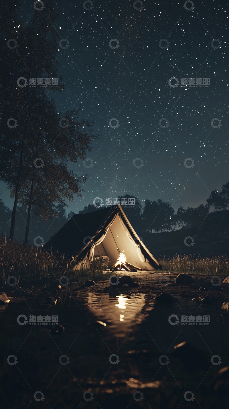 高清大图下载【趣麦麦图】星空下帐篷篝火