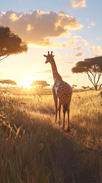 非洲草原日落长颈鹿