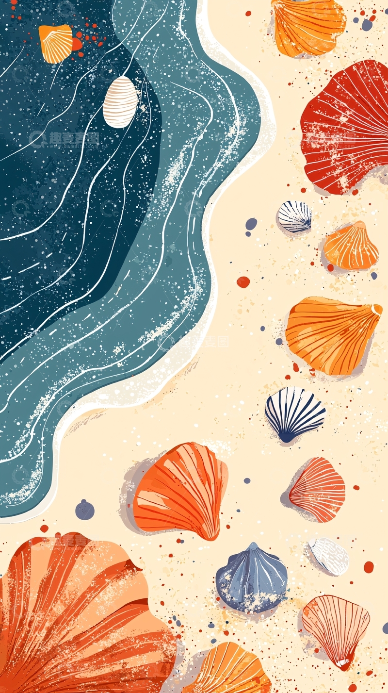 高清大图下载【趣麦麦图】海滩贝壳插画
