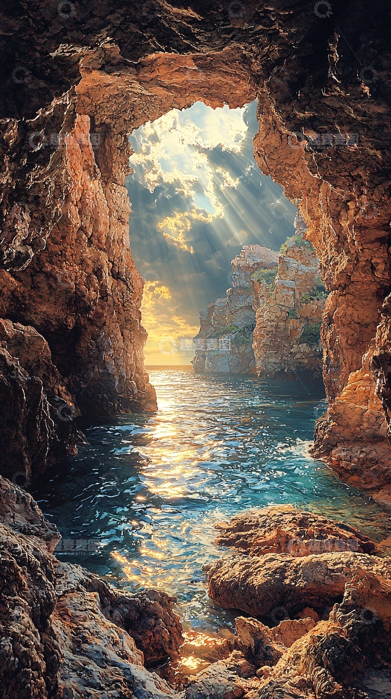 高清大图下载【趣麦麦图】洞穴海景