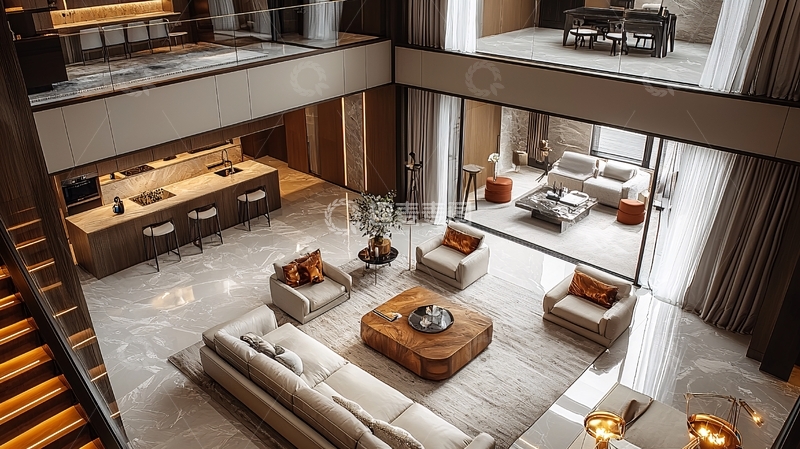 高清大图下载【趣麦麦图】现代轻奢别墅客厅