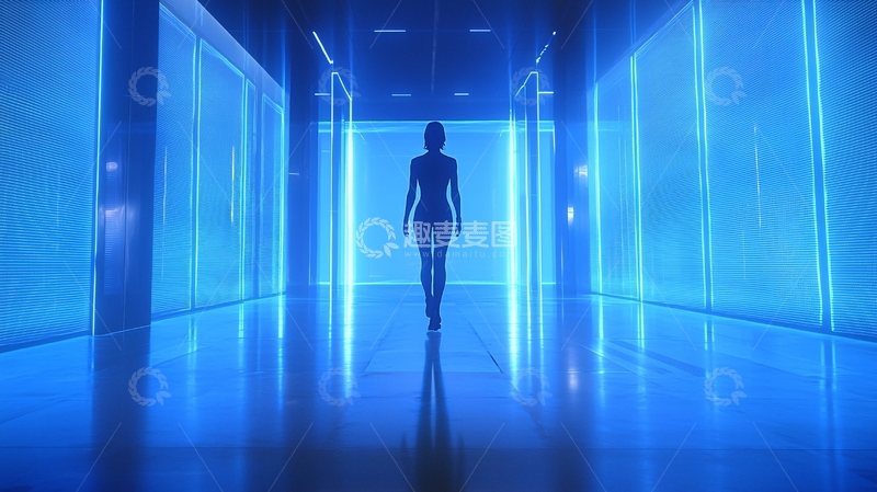 高清大图下载【趣麦麦图】科幻走廊中的女人剪影