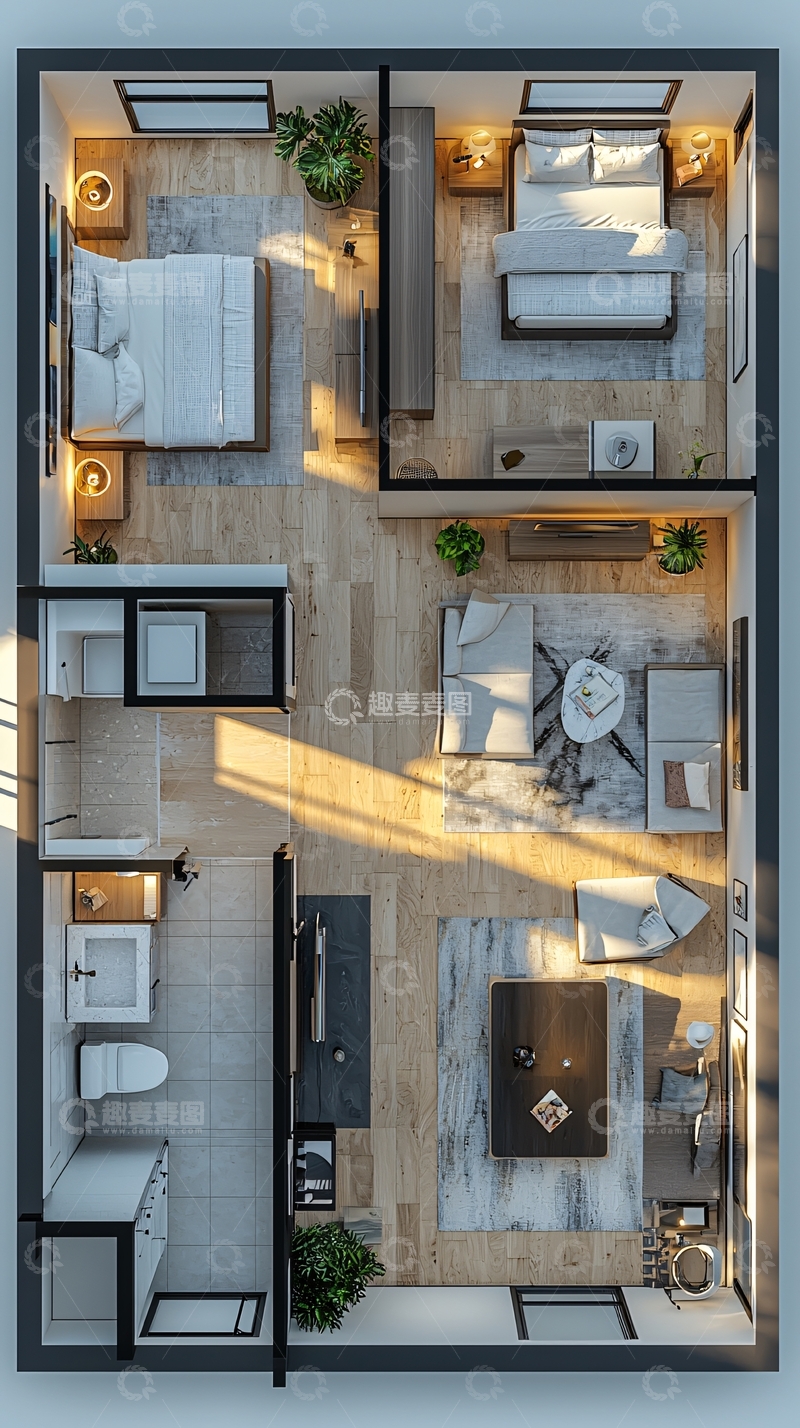 高清大图下载【趣麦麦图】现代简约两室一厅户型图