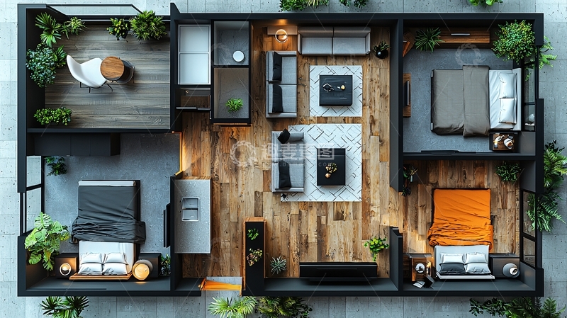 高清大图下载【趣麦麦图】现代简约两居室户型图