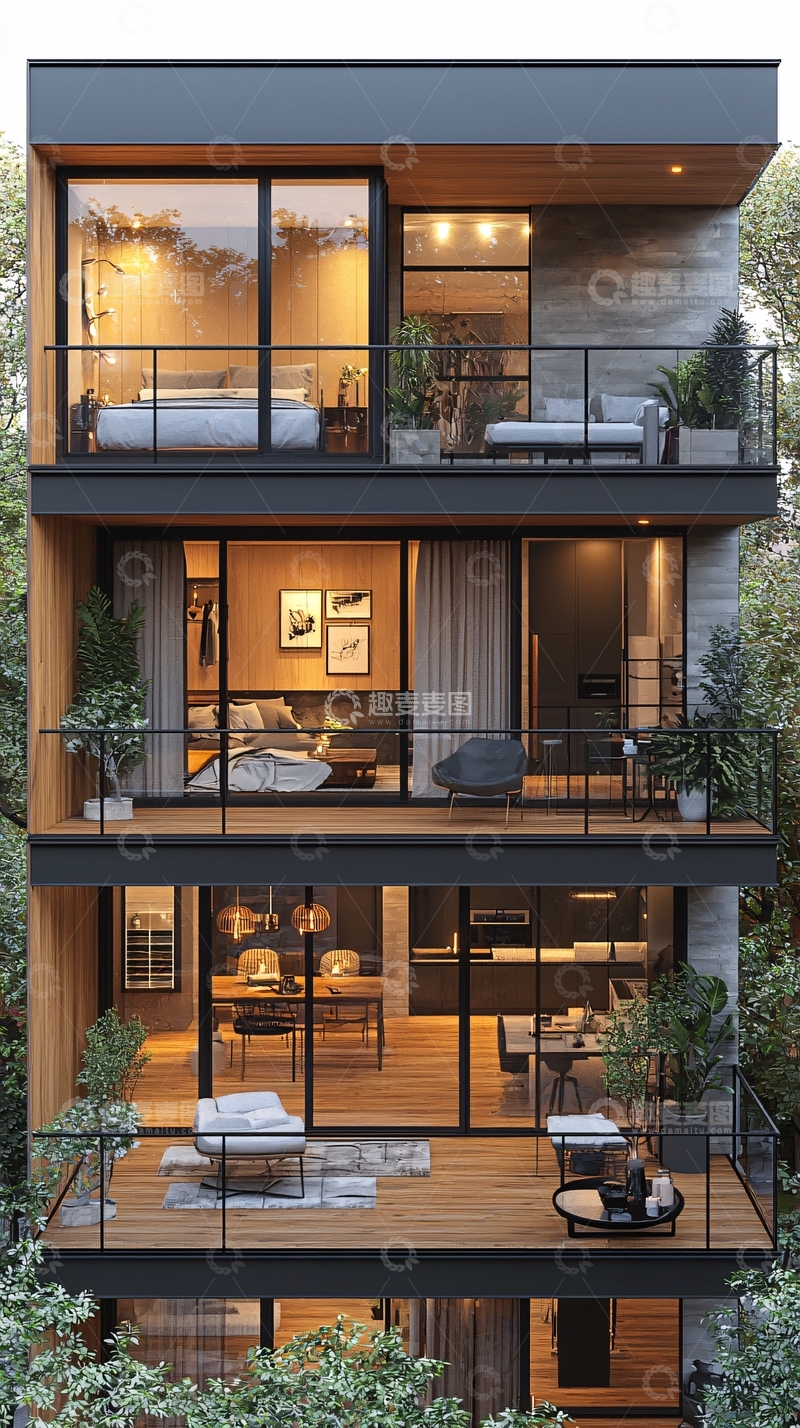 高清大图下载【趣麦麦图】现代风格三层公寓楼