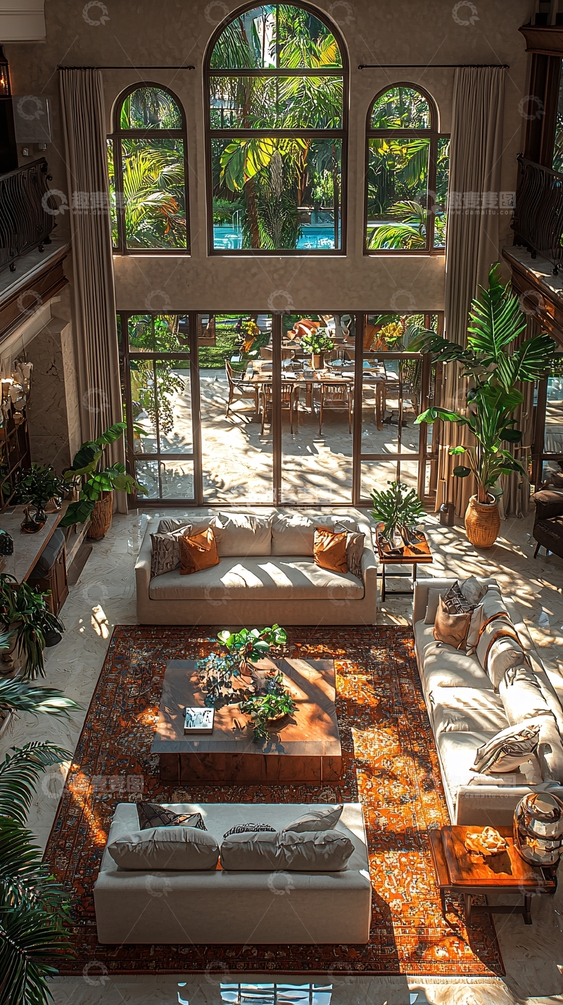 高清大图下载【趣麦麦图】高挑客厅落地窗景观