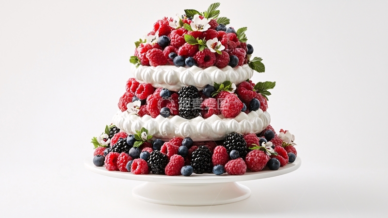 高清大图下载【趣麦麦图】三层浆果蛋白酥皮蛋糕