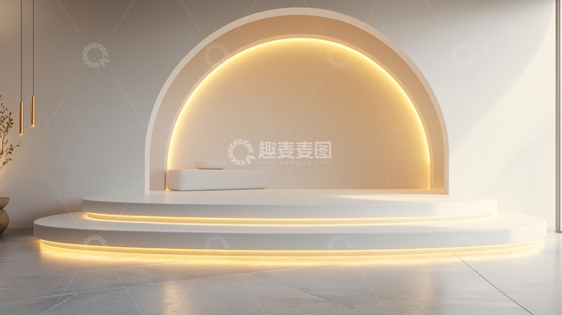 高清大图下载【趣麦麦图】米色背景上的圆形发光展台