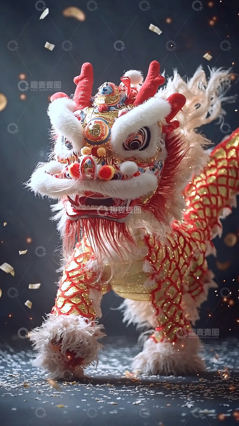 高清大图下载【趣麦麦图】红金色舞狮表演