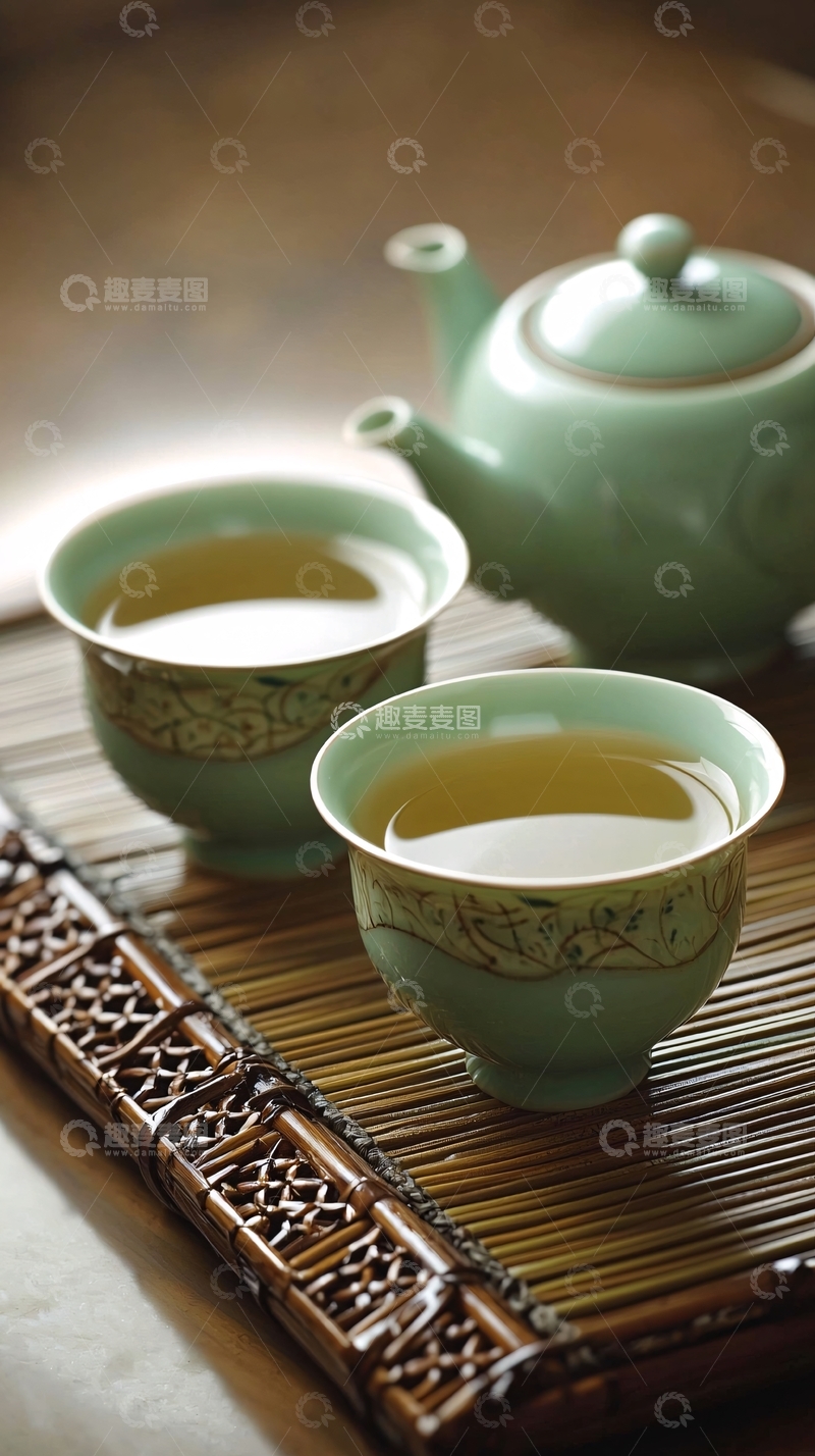 高清大图下载【趣麦麦图】浅绿色茶具