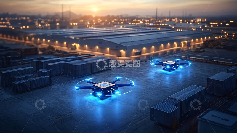 高清大图下载【趣麦麦图】未来城市中的无人机送货