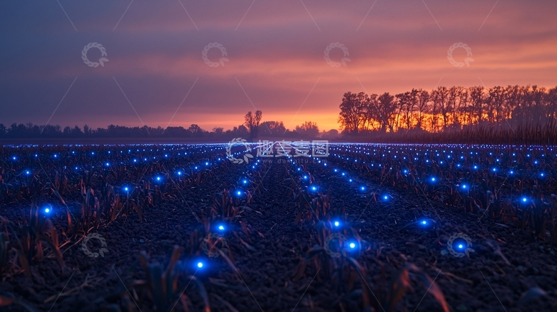 高清大图下载【趣麦麦图】科技感田野夜景