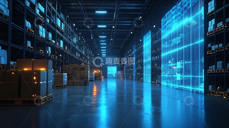 高清大图下载【趣麦麦图】未来感仓库内部夜景