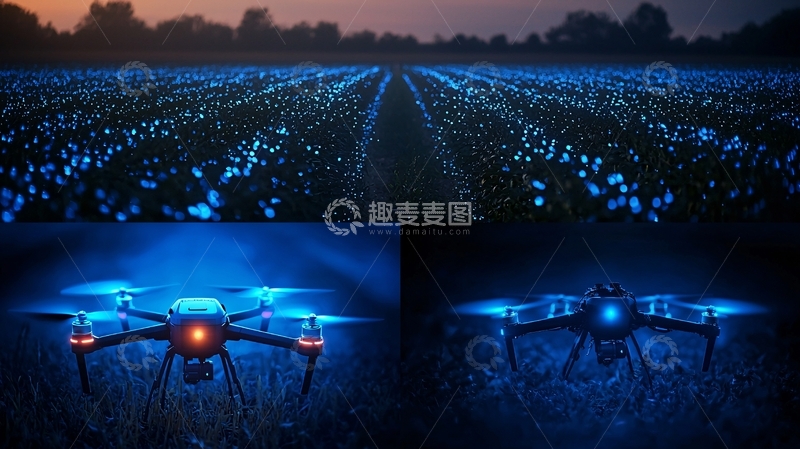 高清大图下载【趣麦麦图】无人机视角下的田野夜景