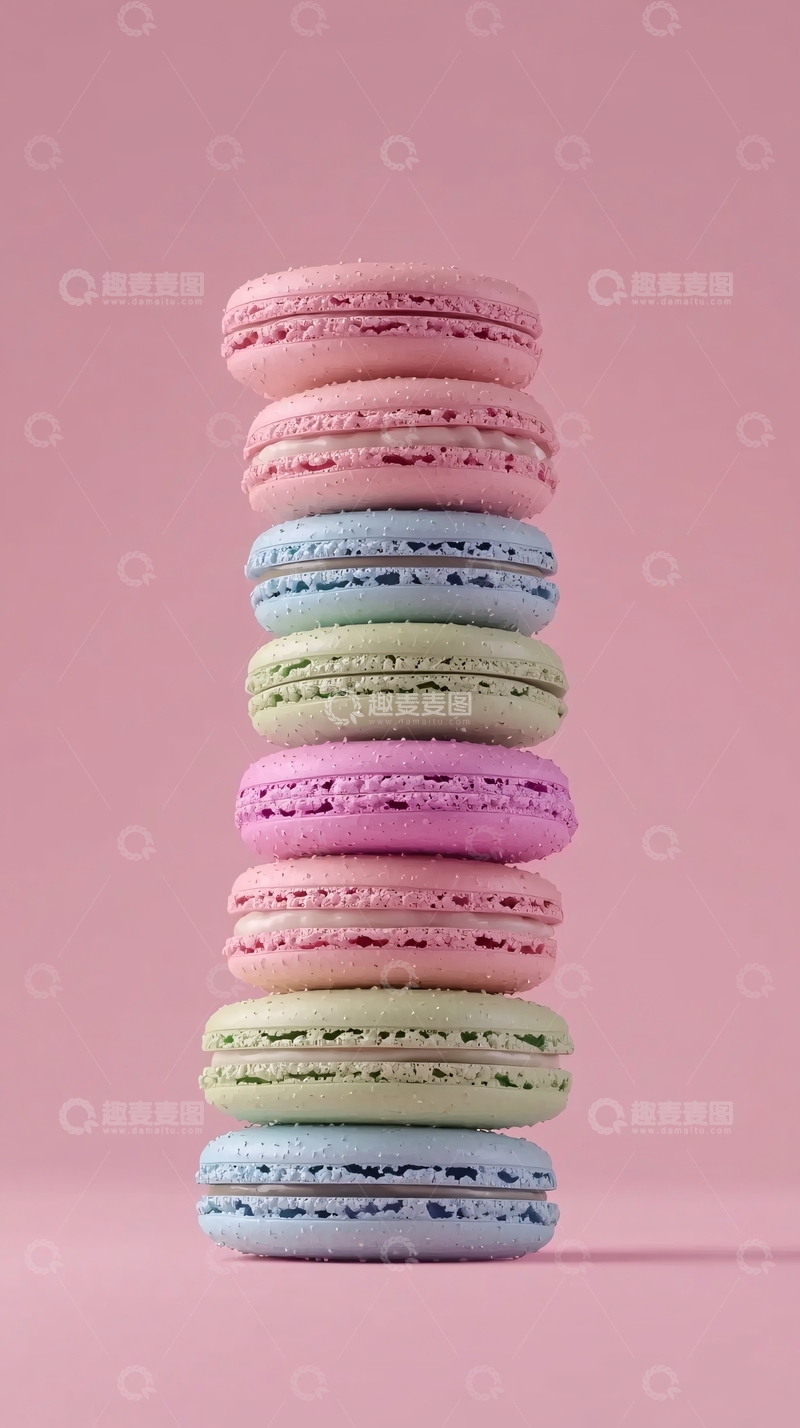 高清大图下载【趣麦麦图】粉色背景马卡龙塔