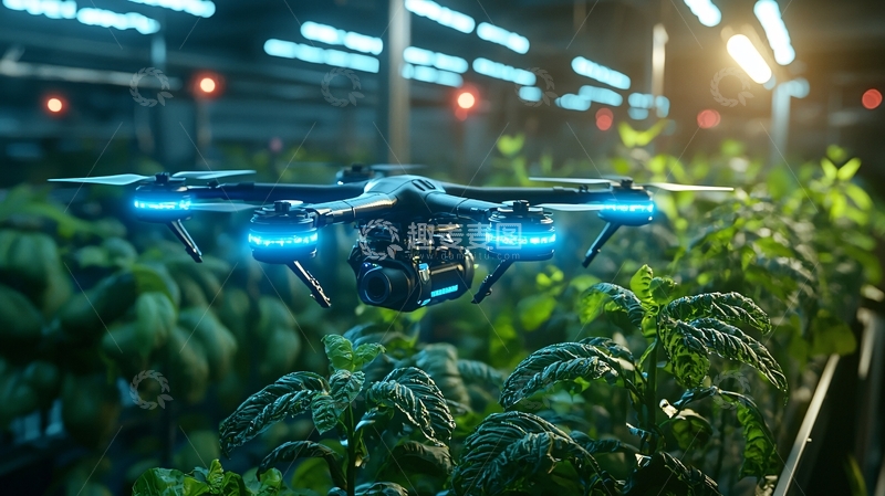 高清大图下载【趣麦麦图】无人机在室内农场飞行