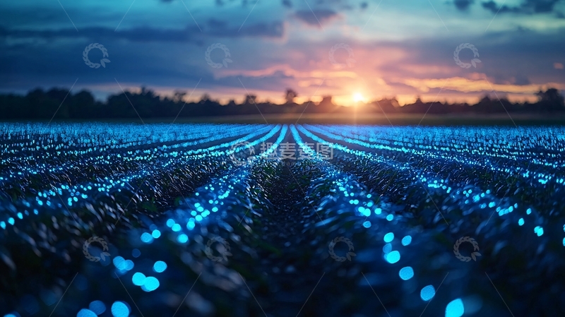 高清大图下载【趣麦麦图】日落田野蓝色光芒