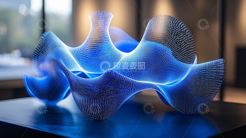 高清大图下载【趣麦麦图】蓝色发光流动雕塑