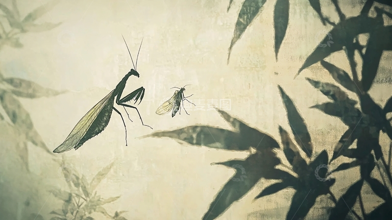 高清大图下载【趣麦麦图】水墨画螳螂