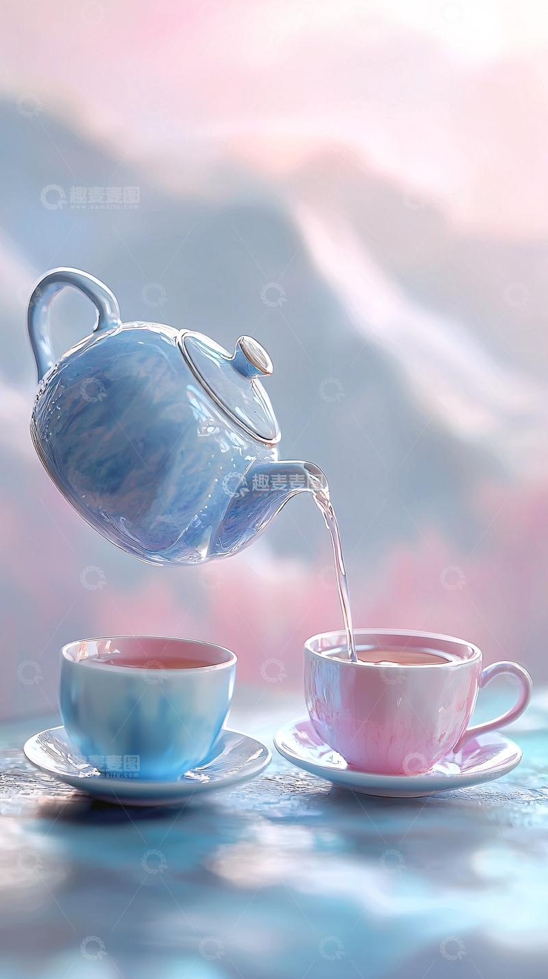 高清大图下载【趣麦麦图】梦幻茶壶倒茶