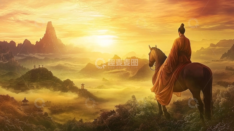 高清大图下载【趣麦麦图】日出骑马远眺山水