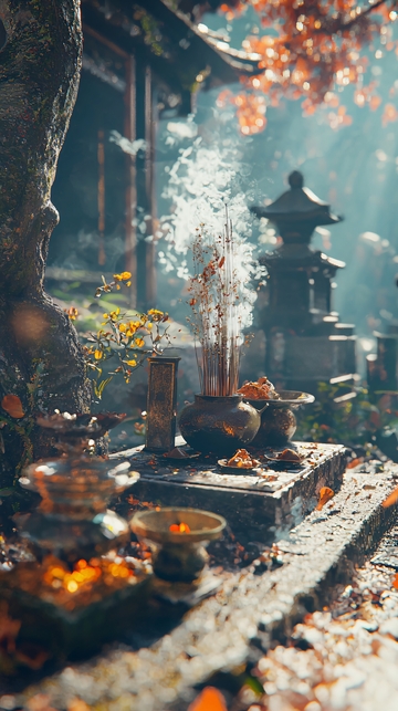 日式庭院香火缭绕